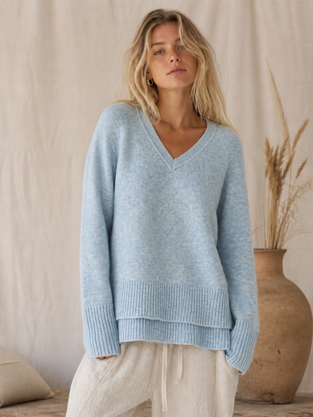 J.Crew Alpaca & Merino Wool Baby Blue V-Neck Sweater Size S Coastal Luxury Beach